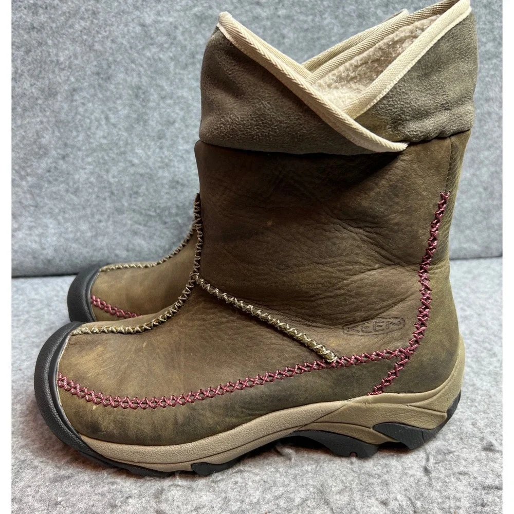 Keen Womens Brown Leather Winter Boots Faux Shearling Lined Mid Calf Size 8.5